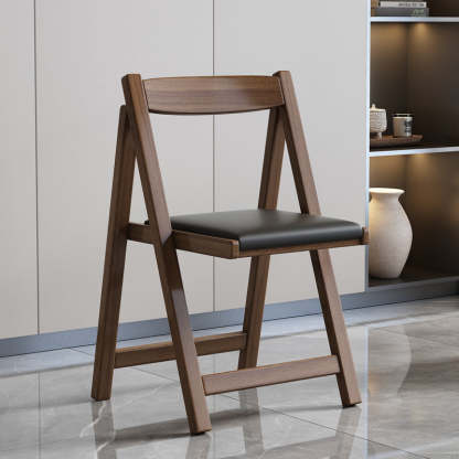 Modern Rubber Wood Leather Foldable Dining Chair — Cat-scratch Leather / Gray & White Seat