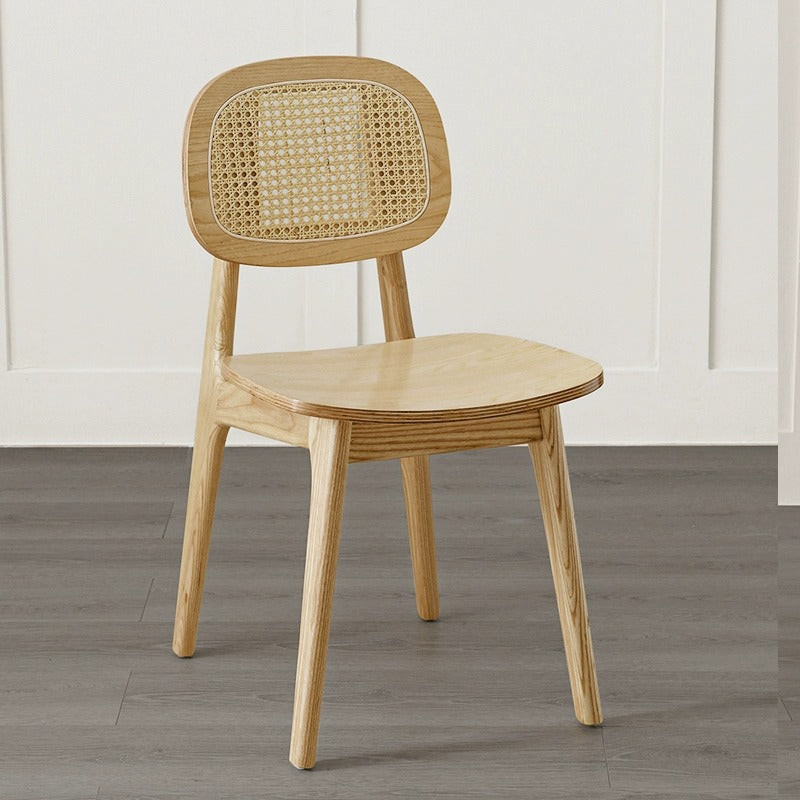 Japanese Woven Rattan Ash Wood Dining Chair
