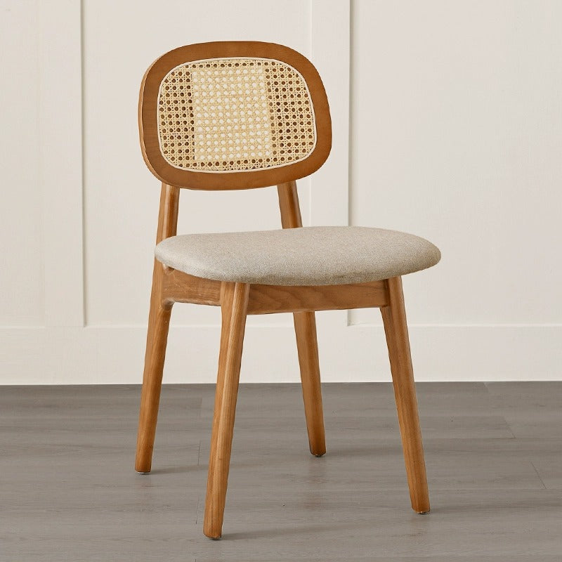 Japanese Woven Rattan Ash Wood Dining Chair