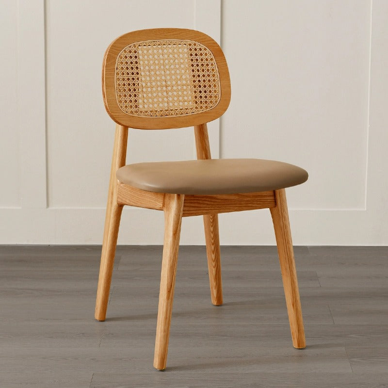 Japanese Woven Rattan Ash Wood Dining Chair