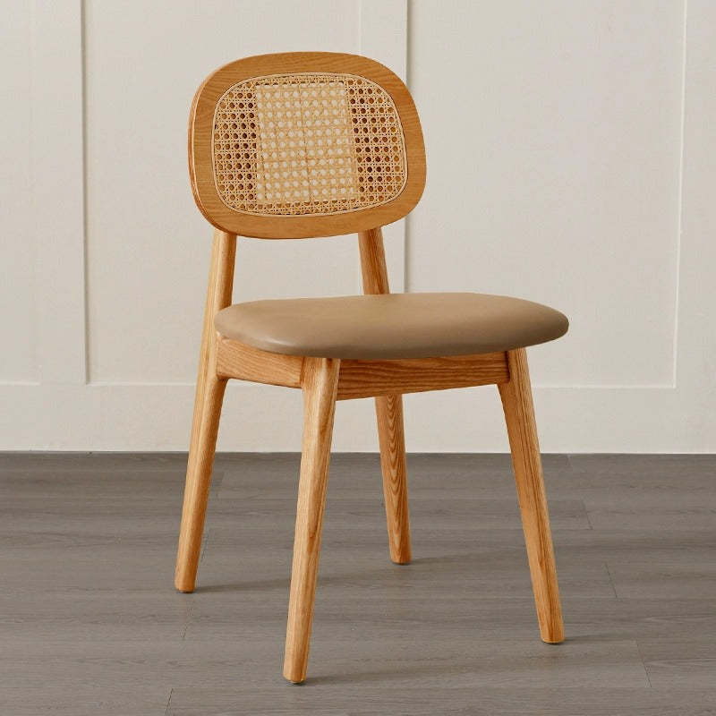 Japanese Woven Rattan Ash Wood Dining Chair