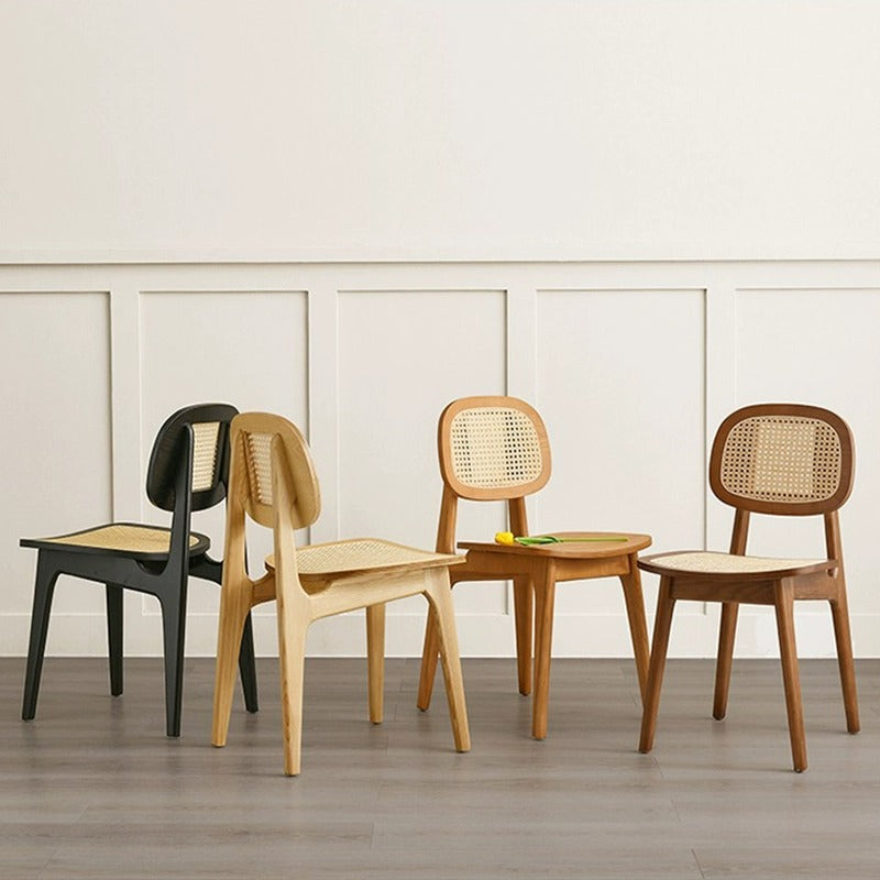 Japanese Woven Rattan Ash Wood Dining Chair