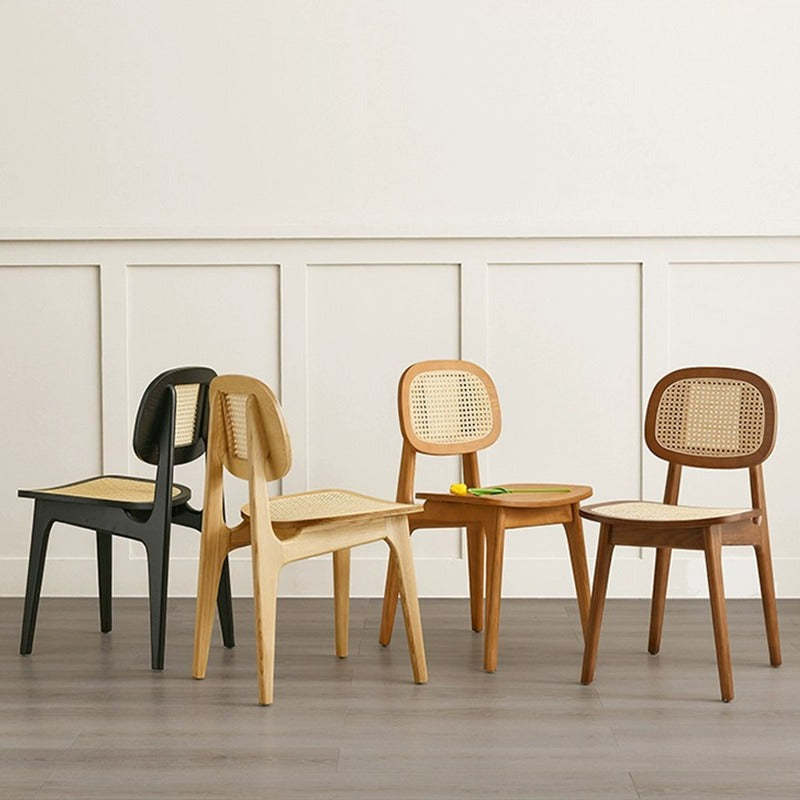 Japanese Woven Rattan Ash Wood Dining Chair — Wood Color / Rattan