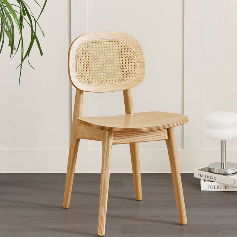 Japanese Woven Rattan Ash Wood Dining Chair