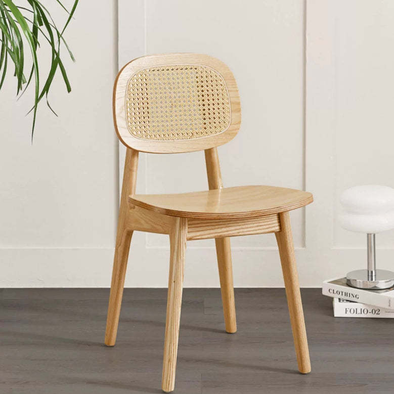 Japanese Woven Rattan Ash Wood Dining Chair