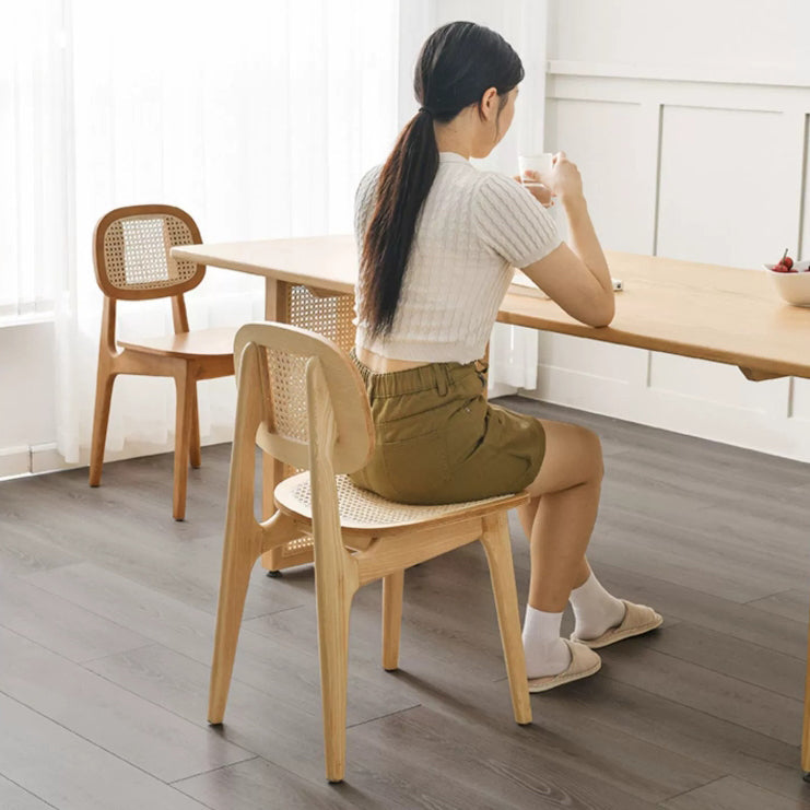 Japanese Woven Rattan Ash Wood Dining Chair