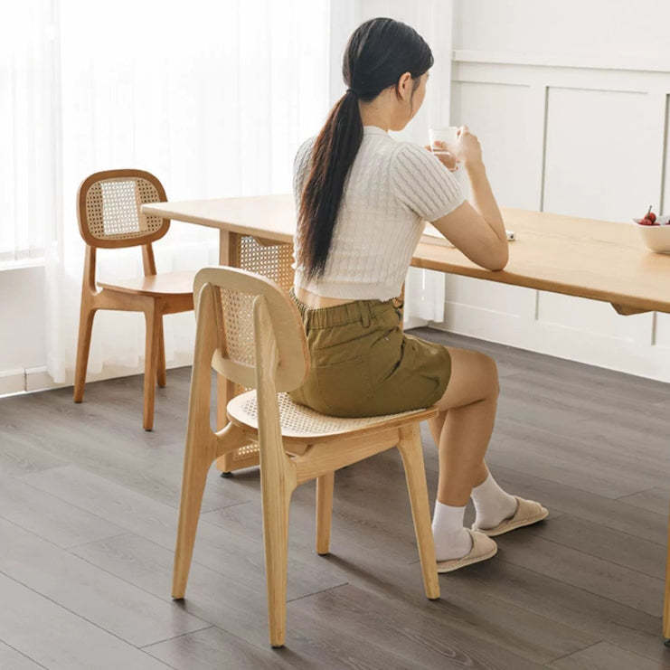 Japanese Woven Rattan Ash Wood Dining Chair
