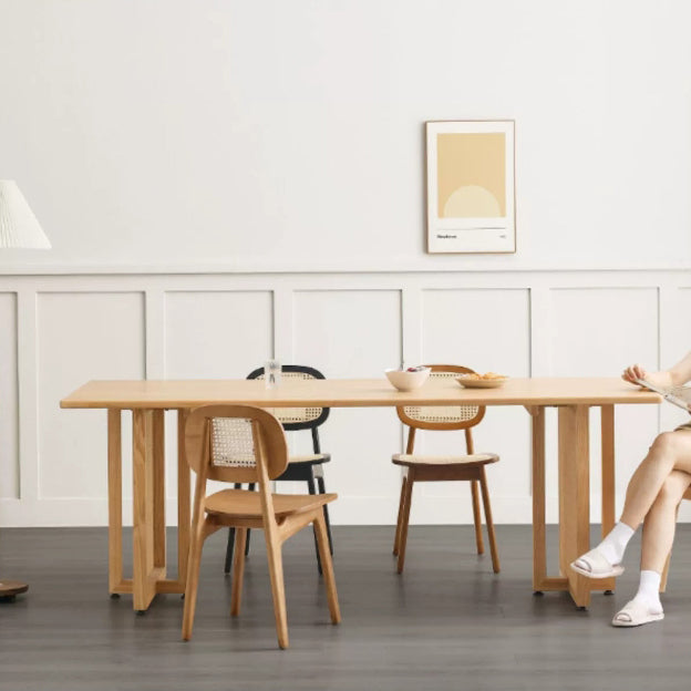 Japanese Woven Rattan Ash Wood Dining Chair