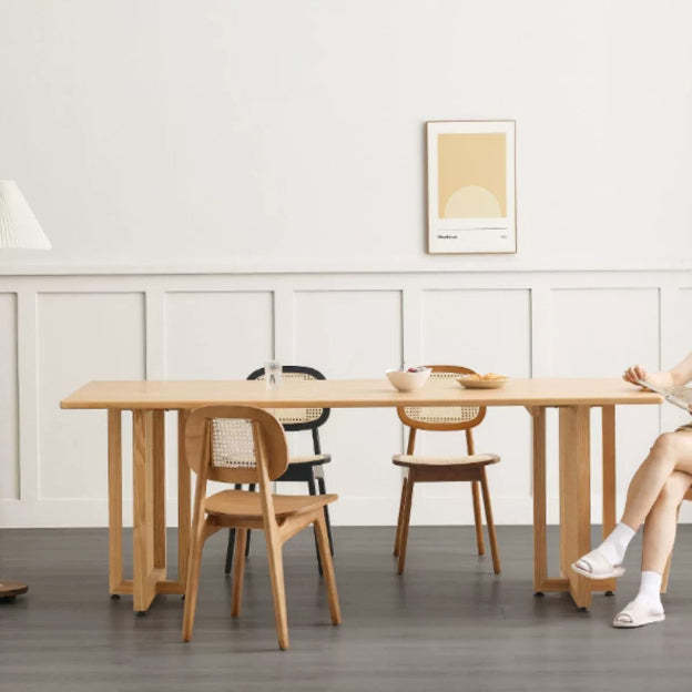 Japanese Woven Rattan Ash Wood Dining Chair