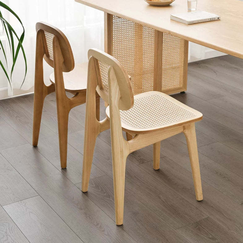 Japanese Woven Rattan Ash Wood Dining Chair — Cherry Wood Color / Rattan