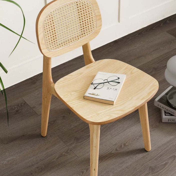 Japanese Woven Rattan Ash Wood Dining Chair — Walnut Color / Wood