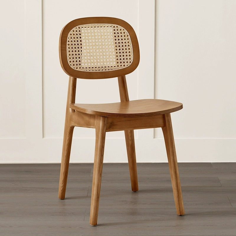 Japanese Woven Rattan Ash Wood Dining Chair