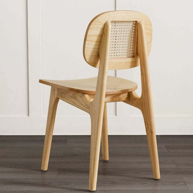 Japanese Woven Rattan Ash Wood Dining Chair — Black / Wood