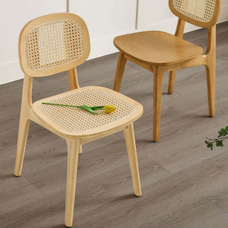 Japanese Woven Rattan Ash Wood Dining Chair — Black / Fabric