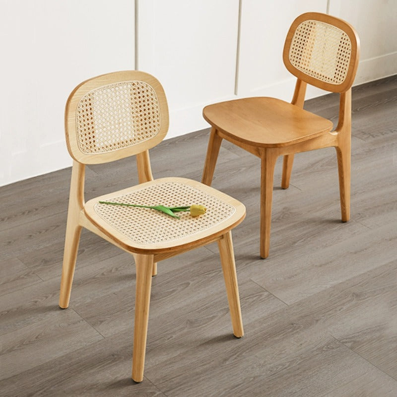 Japanese Woven Rattan Ash Wood Dining Chair — Wood Color / Wood
