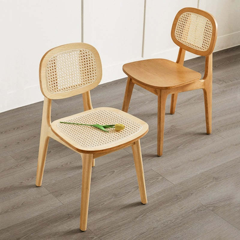 Japanese Woven Rattan Ash Wood Dining Chair — Wood Color / Wood