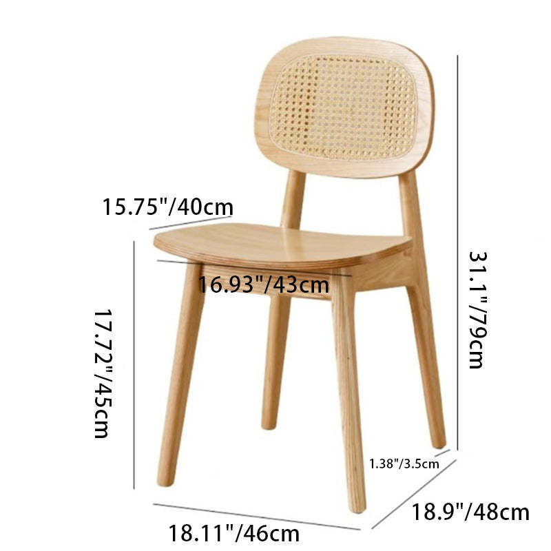 Japanese Woven Rattan Ash Wood Dining Chair — Cherry Wood Color / Wood