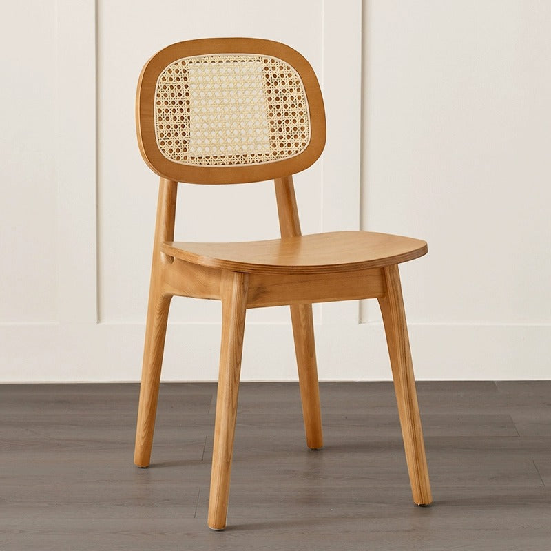 Japanese Woven Rattan Ash Wood Dining Chair