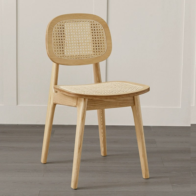 Japanese Woven Rattan Ash Wood Dining Chair