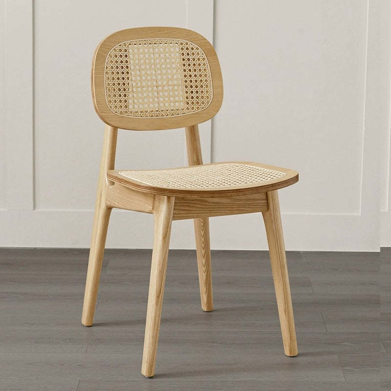 Japanese Woven Rattan Ash Wood Dining Chair