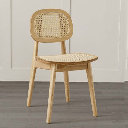 Japanese Woven Rattan Ash Wood Dining Chair