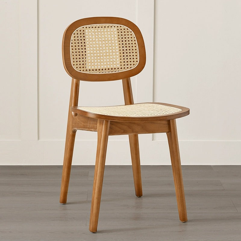 Japanese Woven Rattan Ash Wood Dining Chair