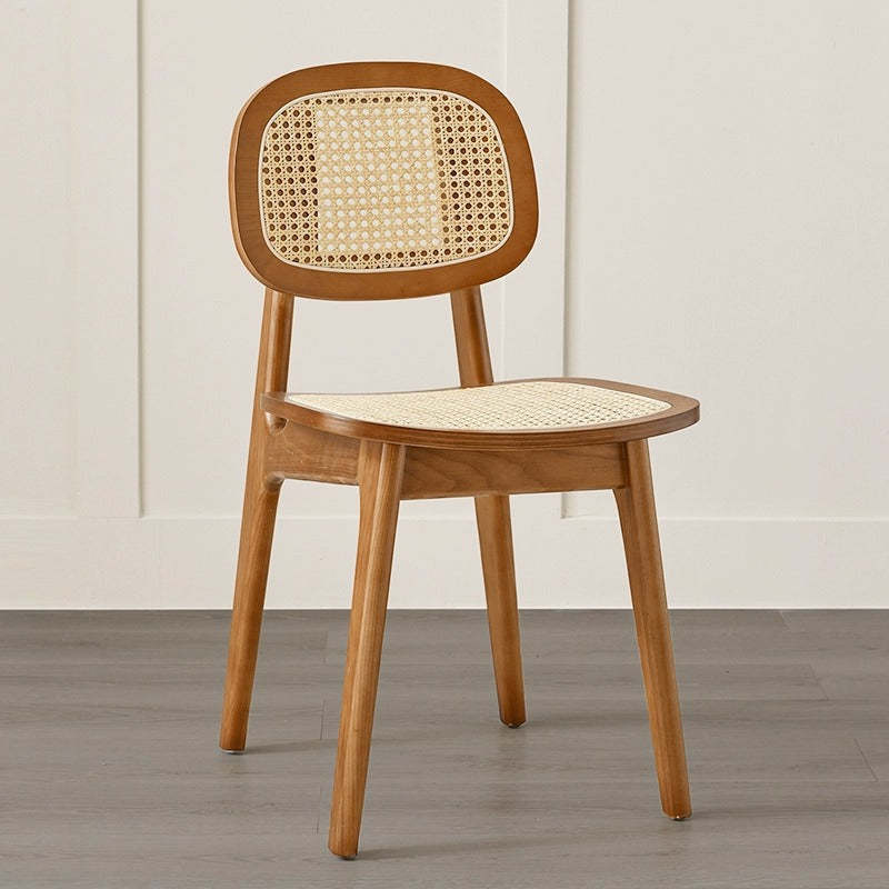 Japanese Woven Rattan Ash Wood Dining Chair