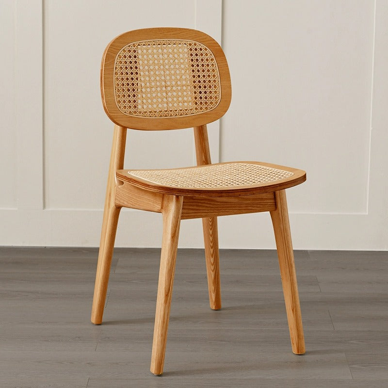 Japanese Woven Rattan Ash Wood Dining Chair