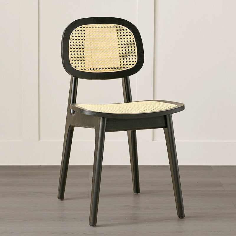 Japanese Woven Rattan Ash Wood Dining Chair