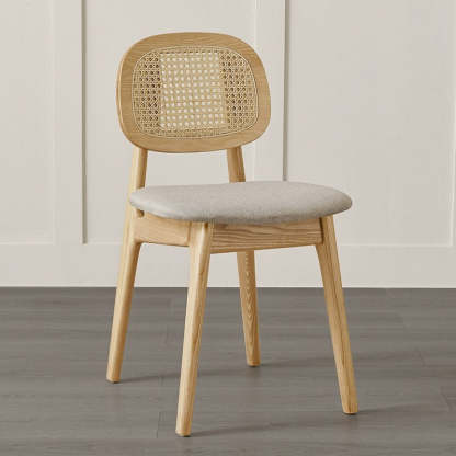 Japanese Woven Rattan Ash Wood Dining Chair