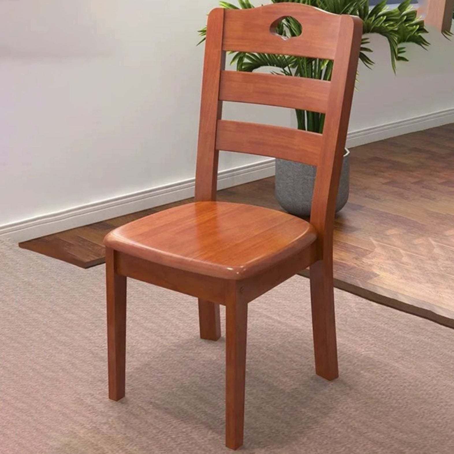 Chinese Rubber Wood Border Dining Chair — Tea Color