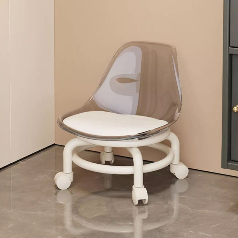 Scandinavian Kids Acrylic Leather Round Movable Low Stool — A - Tea Color