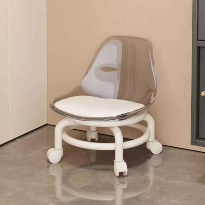 Scandinavian Kids Acrylic Leather Round Movable Low Stool — A - Tea Color