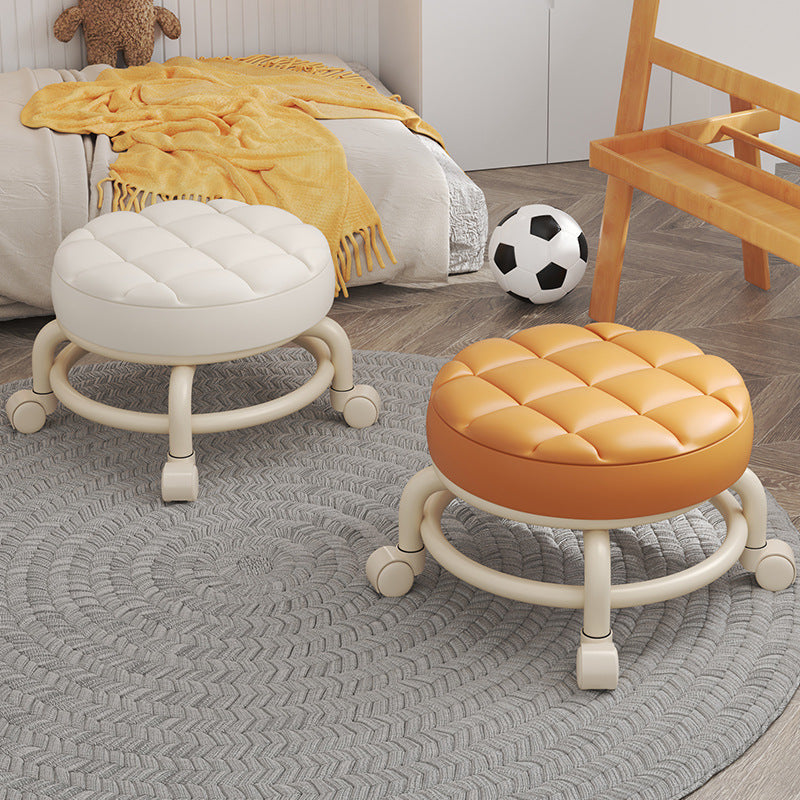 Modern Leather Wood Metal Checkered Low Stool — A / Gray