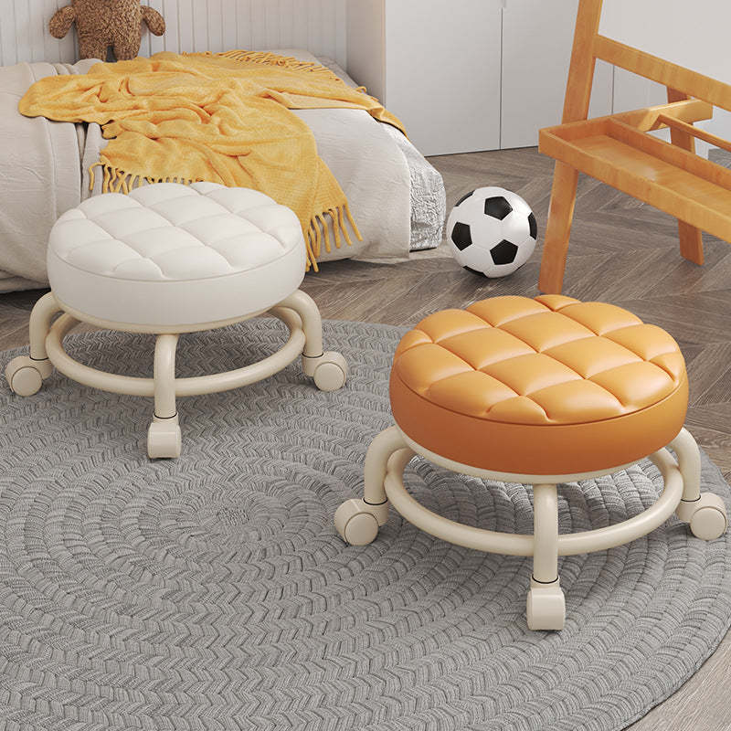 Modern Leather Wood Metal Checkered Low Stool — A / Gray