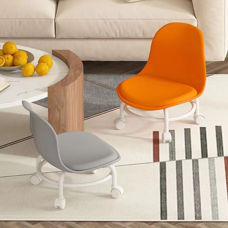 Modern Leather Wood Metal Checkered Low Stool — B / Gray