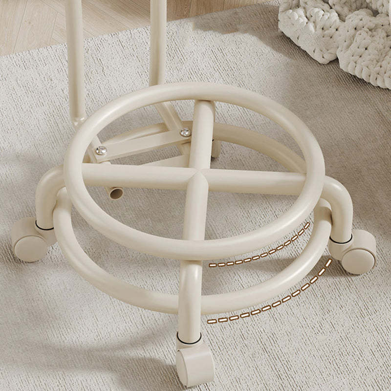 Modern Leather Wood Metal Checkered Low Stool — C / Orange