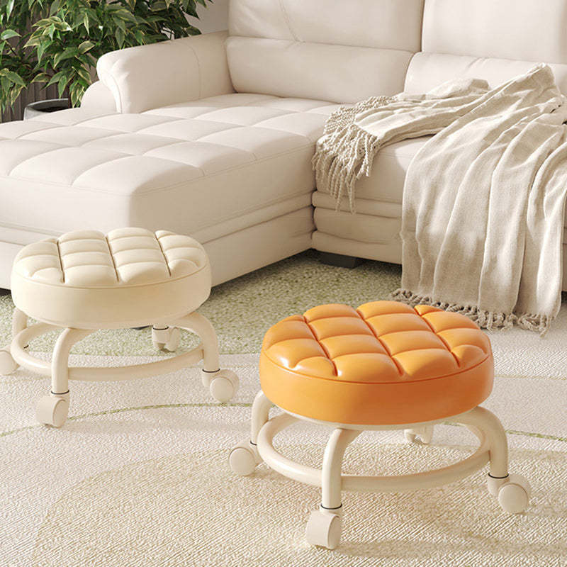 Modern Leather Wood Metal Checkered Low Stool