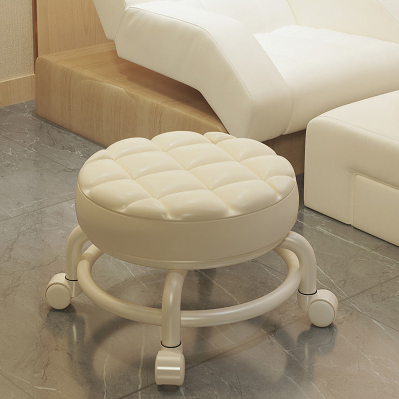 Modern Leather Wood Metal Checkered Low Stool