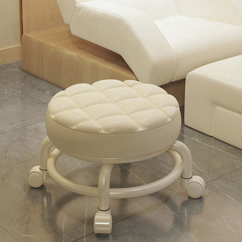 Modern Leather Wood Metal Checkered Low Stool