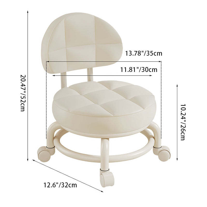 Modern Leather Wood Metal Checkered Low Stool — C / White