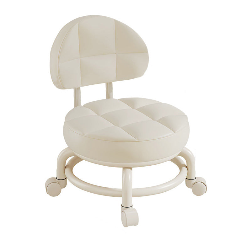 Modern Leather Wood Metal Checkered Low Stool
