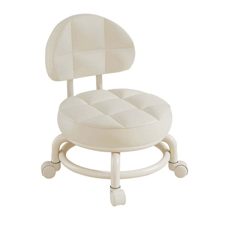 Modern Leather Wood Metal Checkered Low Stool