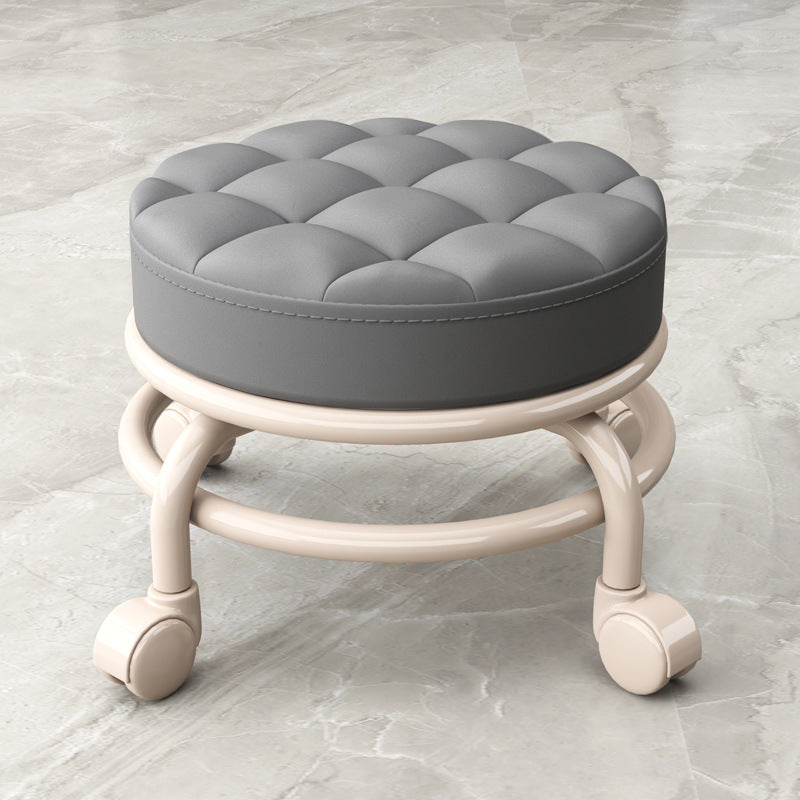 Modern Leather Wood Metal Checkered Low Stool