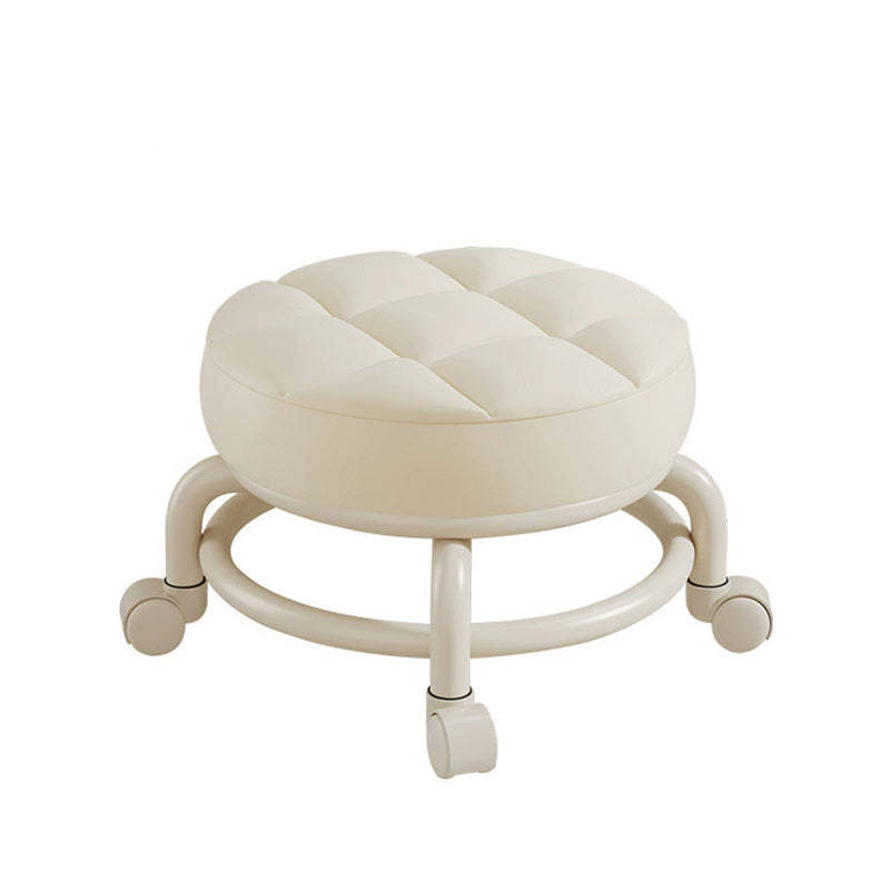 Modern Leather Wood Metal Checkered Low Stool