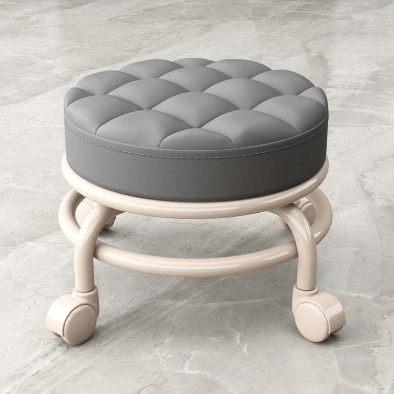 Modern Leather Wood Metal Checkered Low Stool