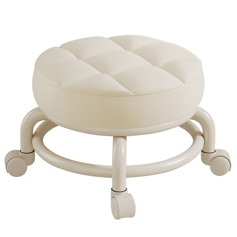 Modern Leather Wood Metal Checkered Low Stool