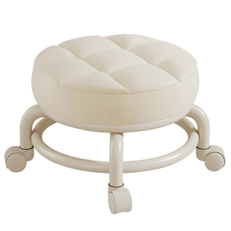 Modern Leather Wood Metal Checkered Low Stool