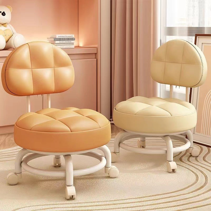 Modern Leather Wood Metal Checkered Low Stool — A / Orange