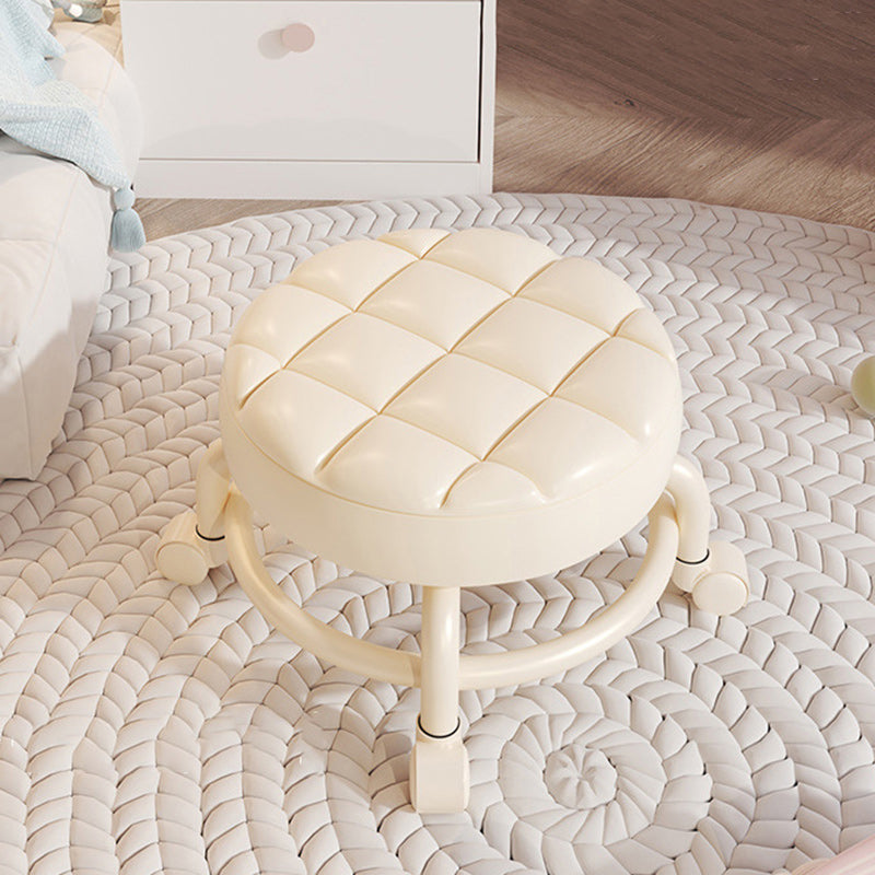 Modern Leather Wood Metal Checkered Low Stool